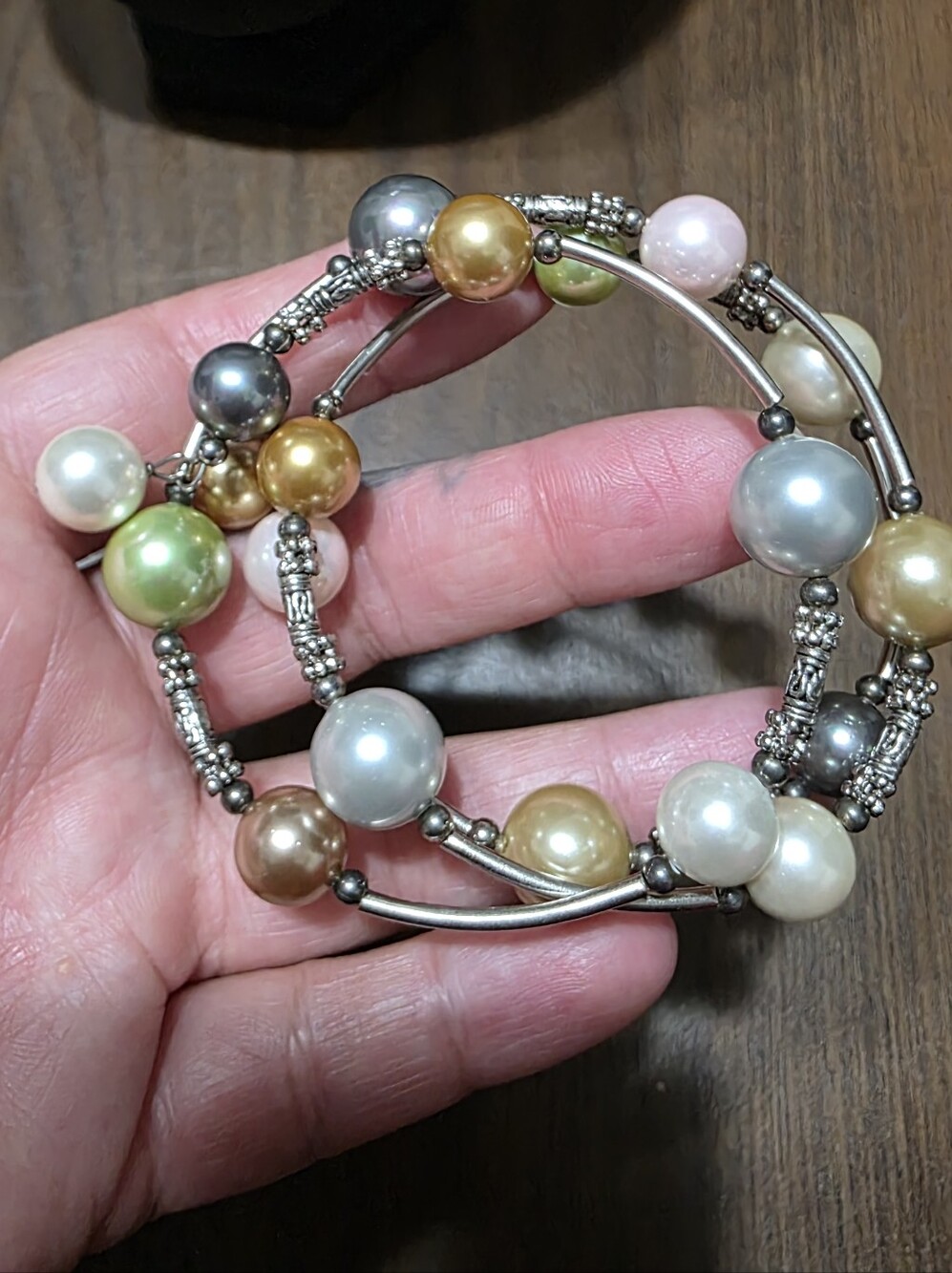 Multi-Color Pearl Memory Wire Bracelet